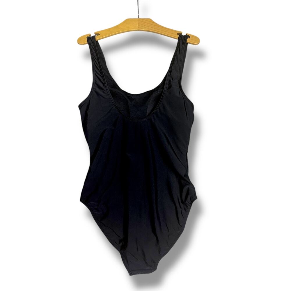Nicole Miller Swimsuit Sz M One Piece Black Scoop Neck Tank Baywatch Style New - Picture 2 of 8